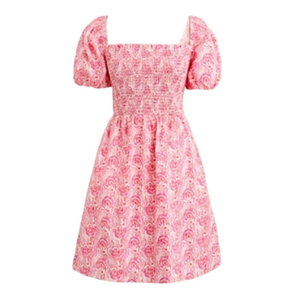 J. Crew Puff Sleeve Smocked Mini Dress in Dandelion Swirl Medium